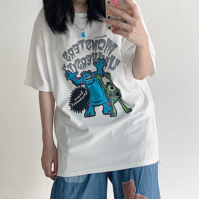 Korean Women Oversized Loose T-shirt Hiphop Ins BF Fashion Short Sleeve ...