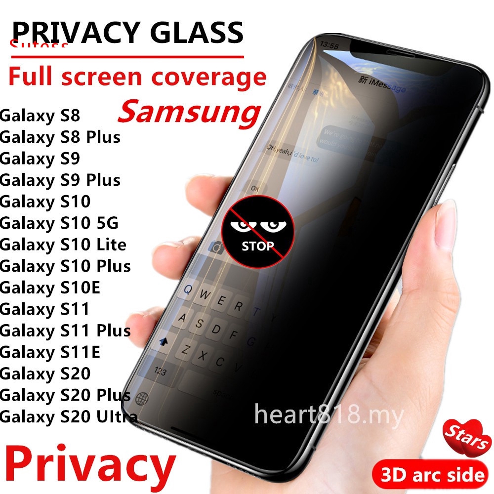 Samsung Galaxy A81 A91 S8 S9 S10 S10E S20 Plus UItra Note 8 9 10 Plus Lite Black Privacy Tempered Glass Full Cover Curved Protector