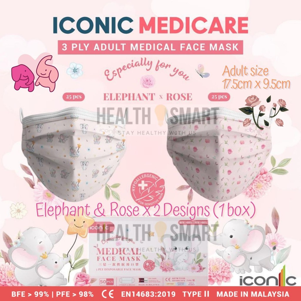 Shop Malaysia Iconic Medicare Face Mask Limited Edition Adult Kids Meow Raya Easter Elephant Rose Badminton 50 S Shopee Singapore