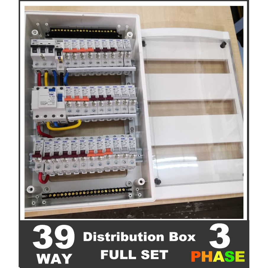 39 Way 3 Phase Distribution Box Db Full Set 4p 63a Rccb 0 3ma C W Mianswitch 3pole Mcb Foc 3phase Mcb Bar Coppper Shopee Singapore