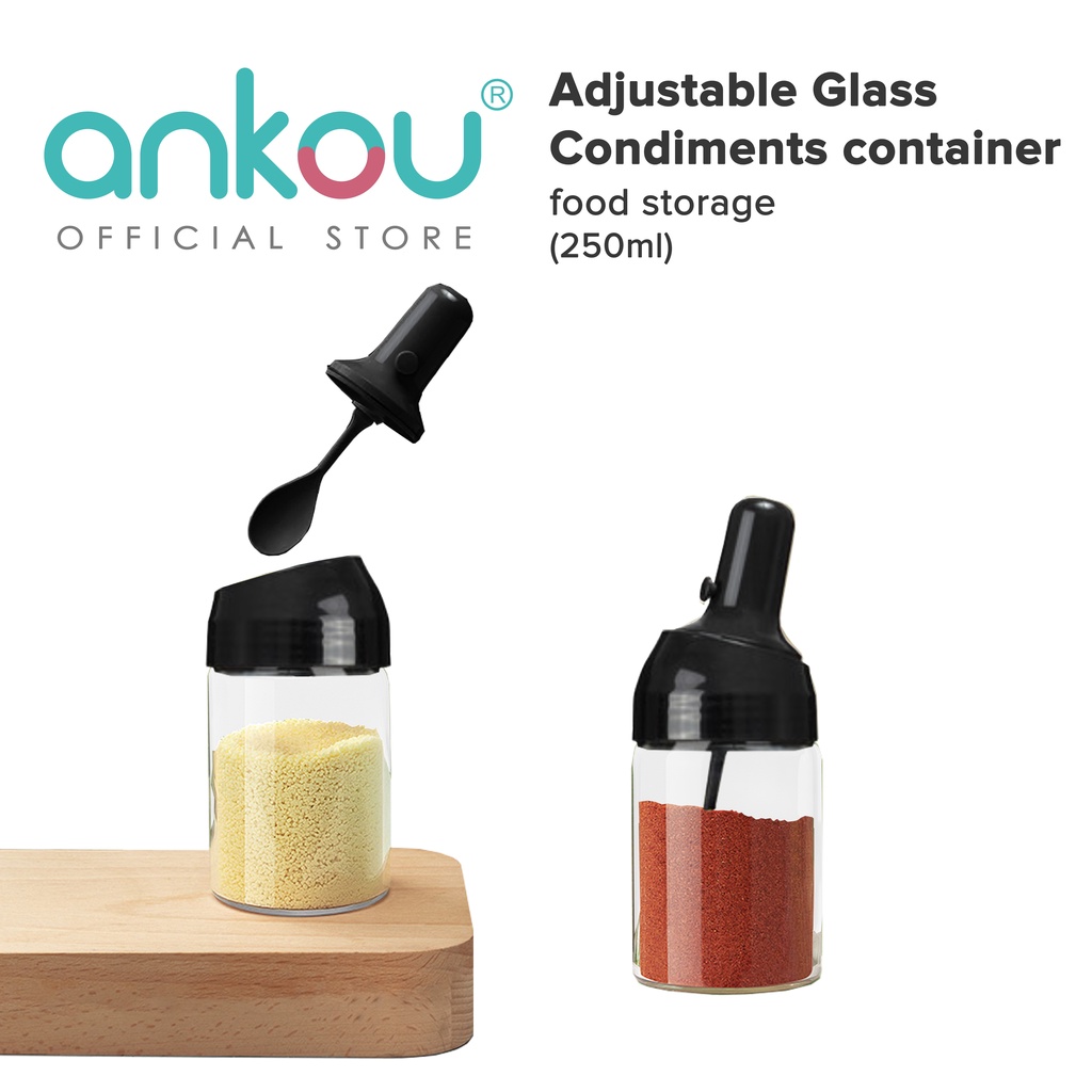 ANKOU Glass Condiments Container Glass Adjustable Container 250ml