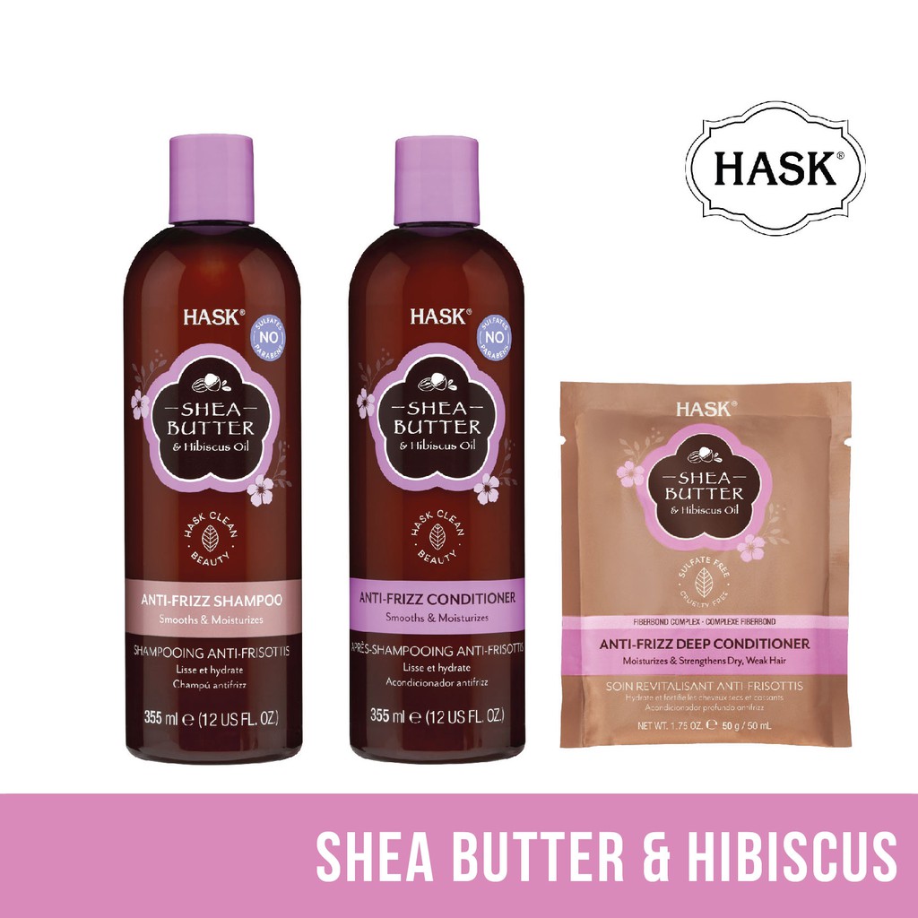 HASK Shea Butter & Hibiscus Oil Antifrizz Bundle Set (Shampoo