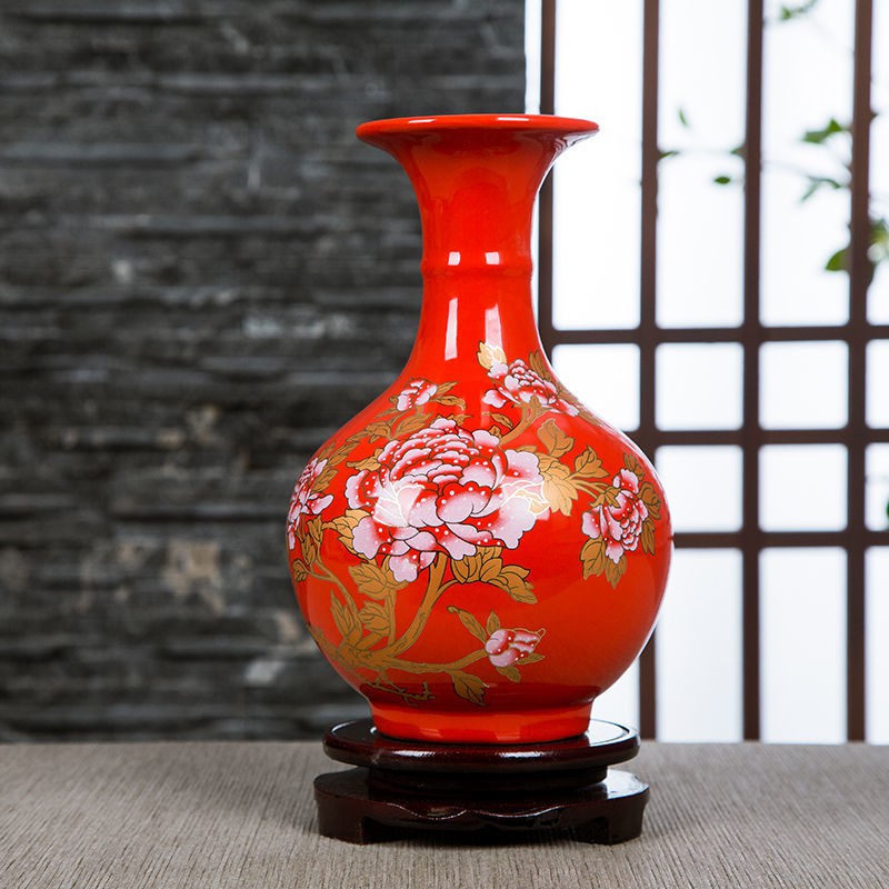 Vase Decoration Jingdezhen Ceramic Red Modern Decoration Wine Cabinet 