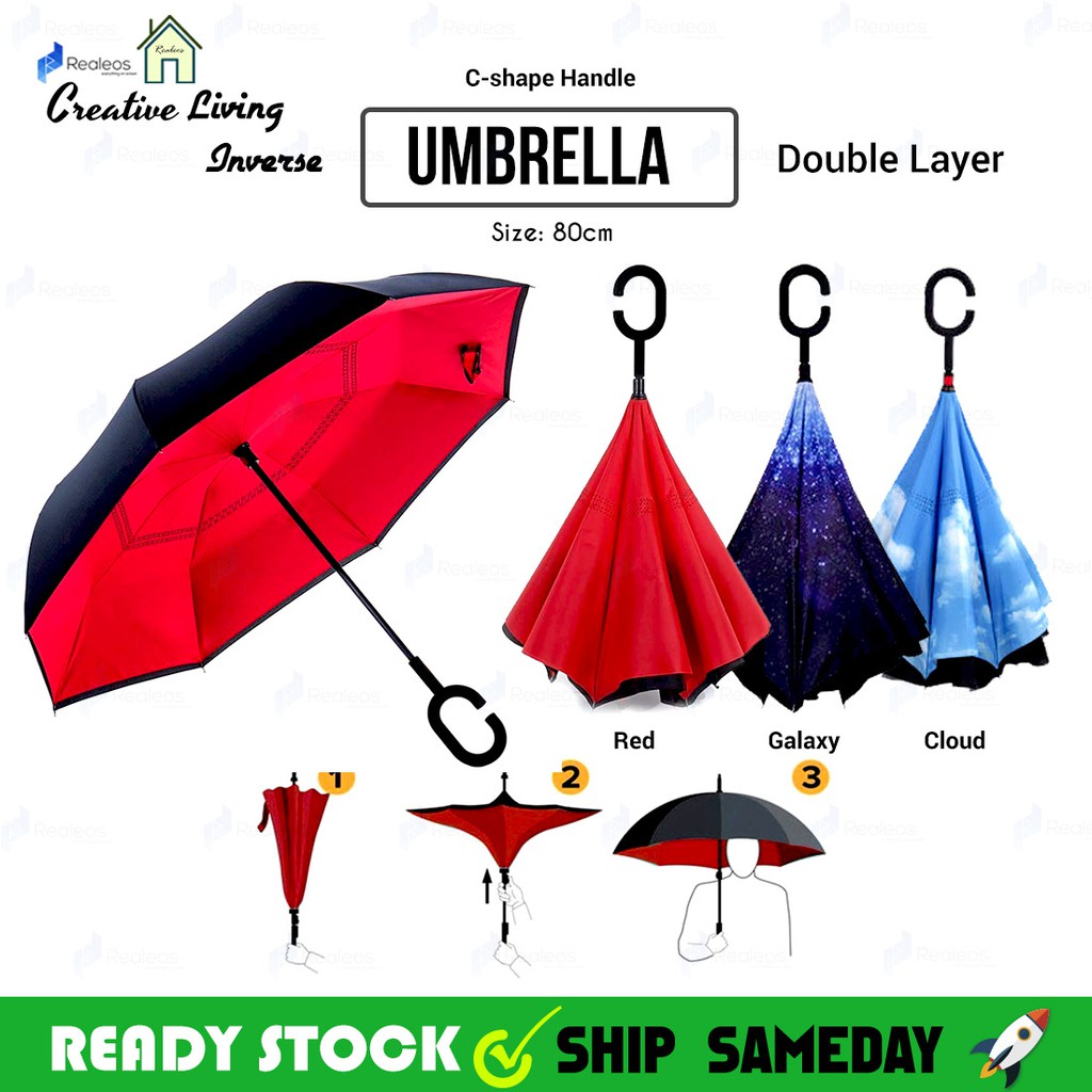 Shop Malaysia Realeos Inverted Reverse Double Layer Umbrella With C Hook R790 Shopee Singapore