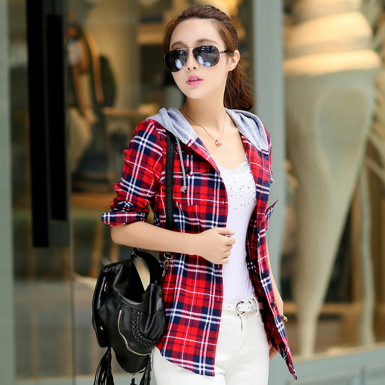 red plaid hoodie women's