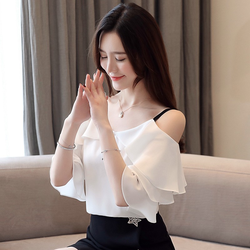 white ruffle shoulder top