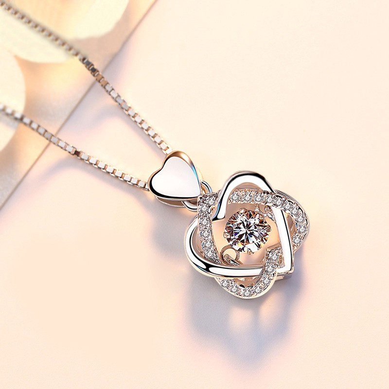 Korean 100% 925 Sterling Silver Dancing stone Necklace pendant Heart ...