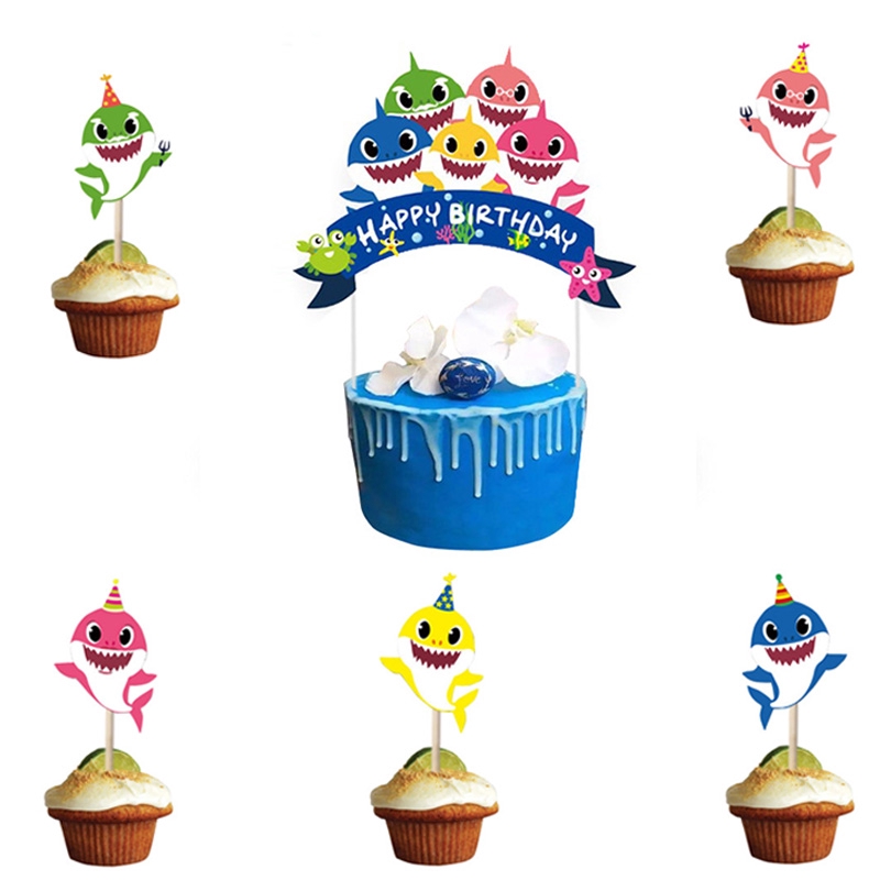 1 10 Pcs Baby Shark Cartoon Cupcake Toppers Cake Decorating Insert Card Pick Kid Boy Girl Birthday Party Decorations Supplies Shopee Singapore