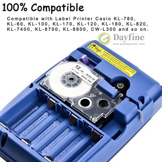 12mm Label Tape Compatible Tape Cartridge Ribbon Replacement for Casio KL-60 KL-100 KL-170 KL-120 KL-180 KL-780 KL-820 KL-7400 KL-8700 KL-8800 CW-L300 EZ Label Maker