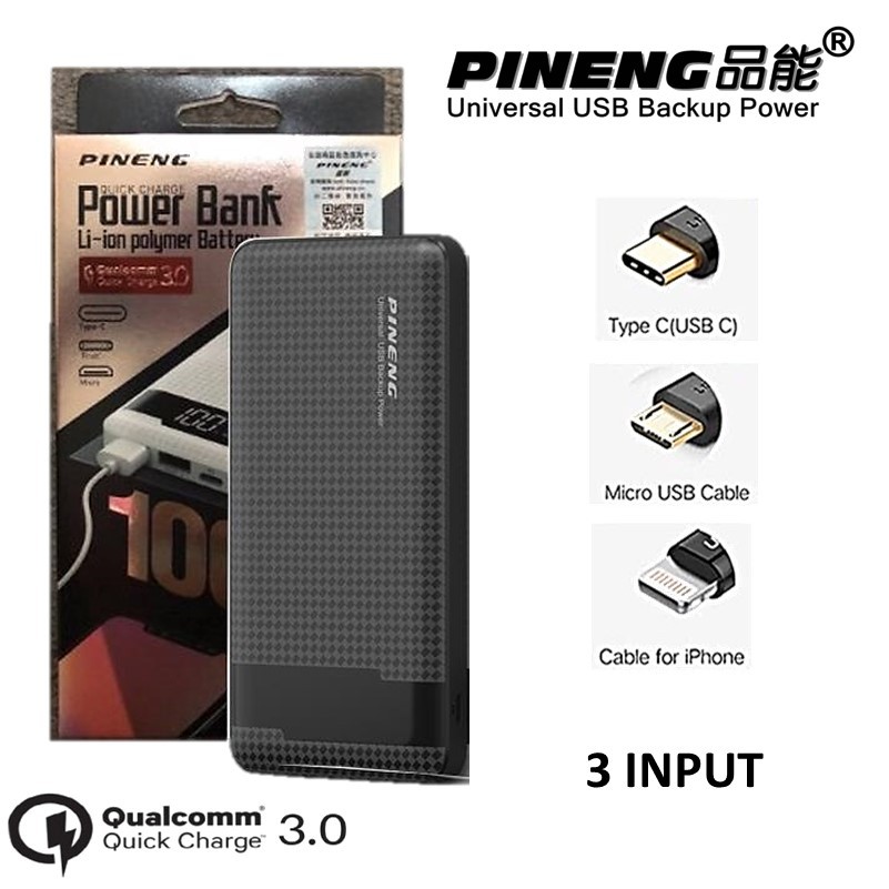 Pineng Pn 961 10000mah 3 Input Quick Charge 3 0 Lithium Polymer Power Bank Shopee Singapore