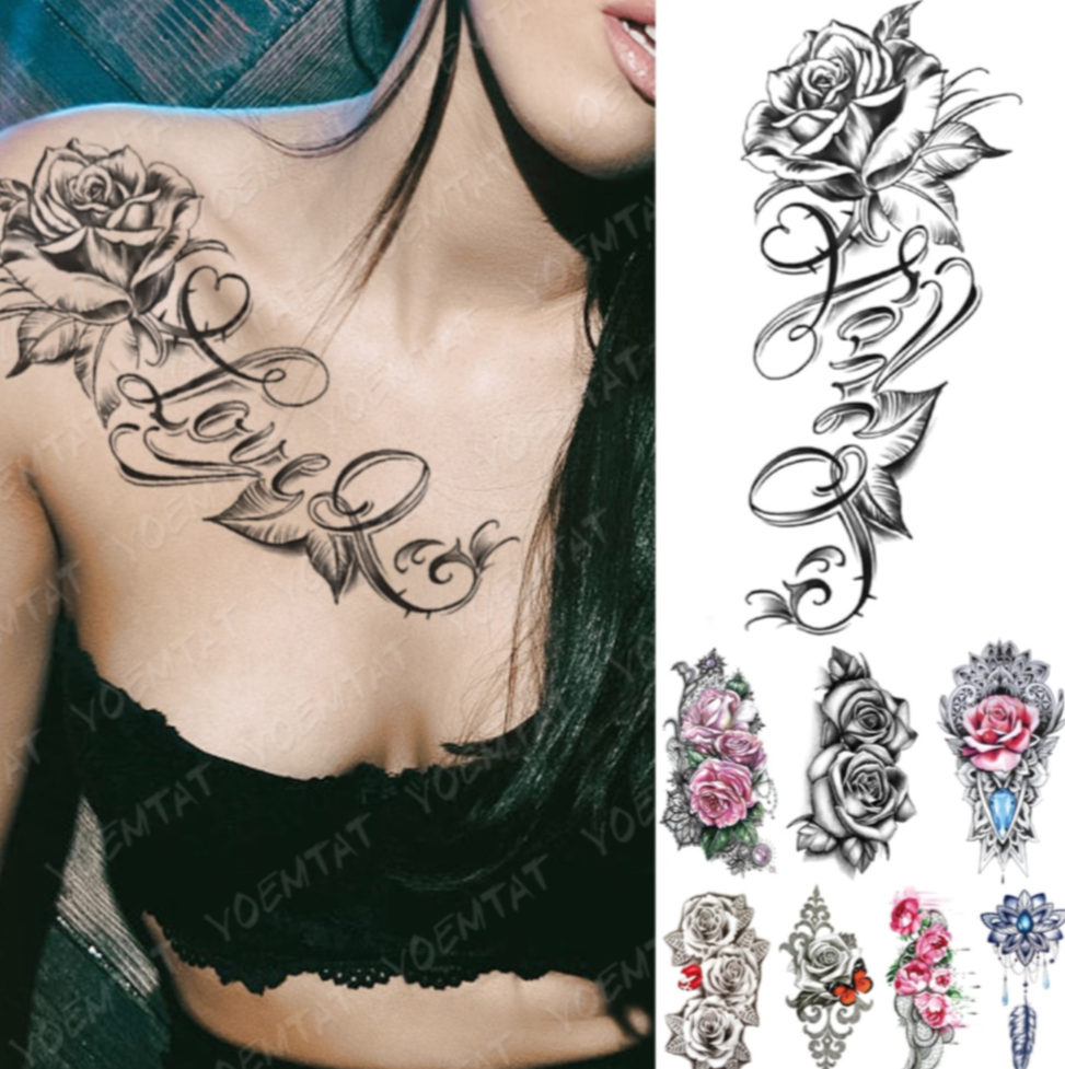 Image of Nightclubs, bars, young people Gift to friend Trendy personality Popular Singapore  Hot in Europe and America Waterproof Temporary Tattoo Sticker I Love You Flash Tattoos Lip Print Butterfly Flowers Body Art Arm Fake Sleeve Tatoo Women #0
