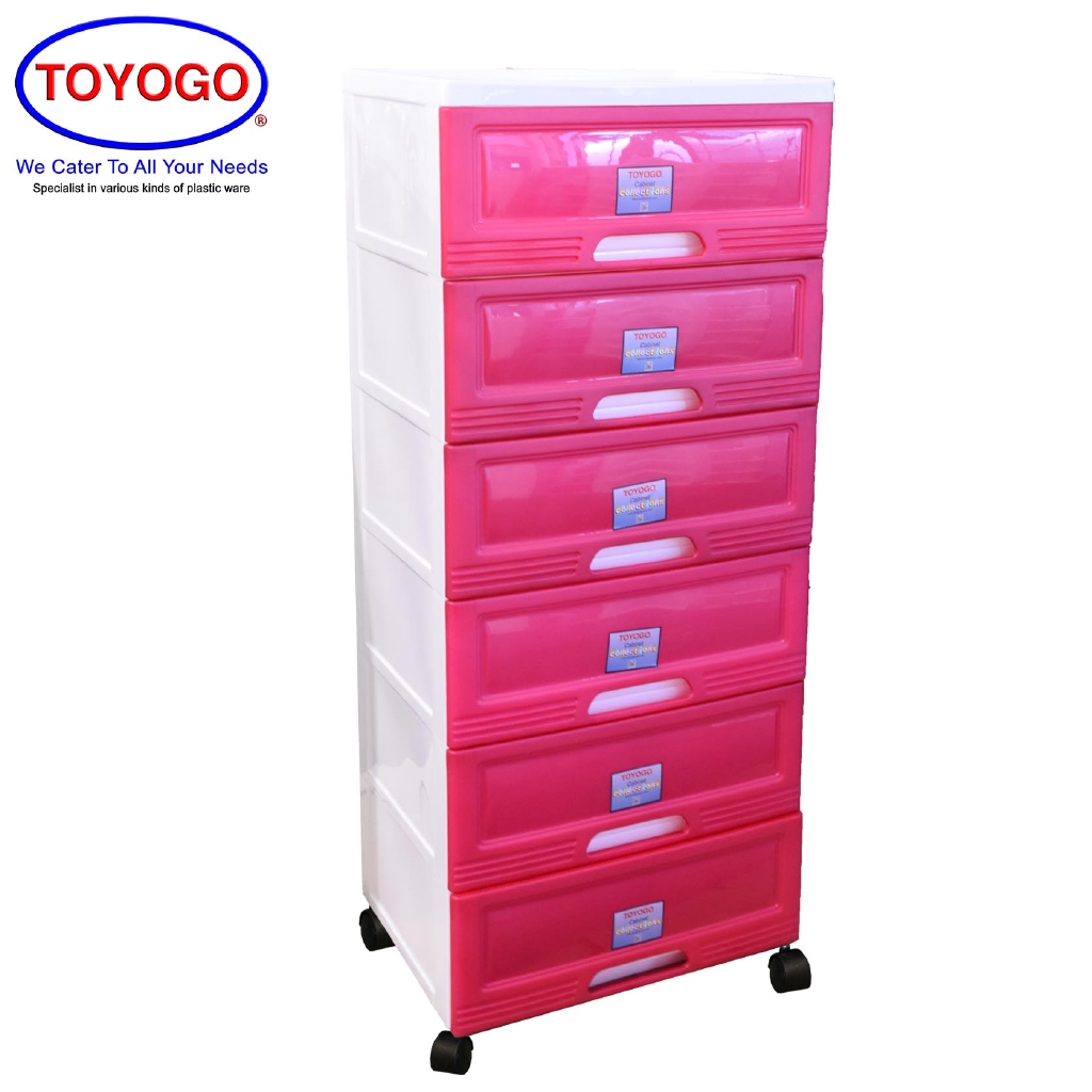 Toyogo Plastic Storage Cabinet Drawer With Wheels 6 Tier 609