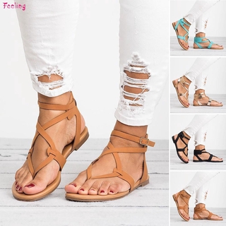 Summer Roma Flats Women Gladiator Strappy Sandals Ladies Boho Thong Beach Shoes