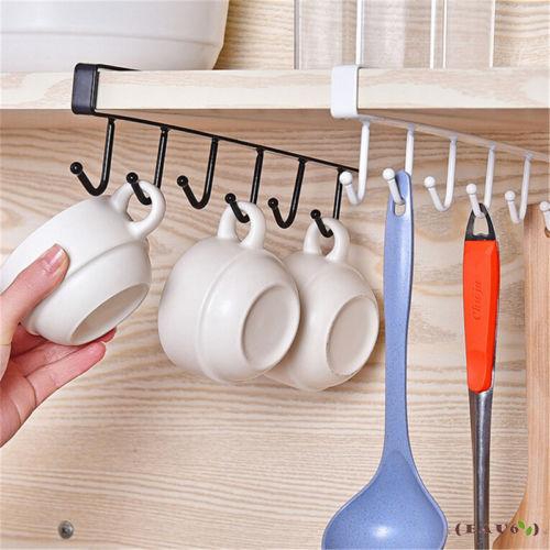 Ã¿m 6 Hooks Cup Holder Hang Kitchen Cabinet Under Shelf Storage Rack Organiser Shopee Singapore