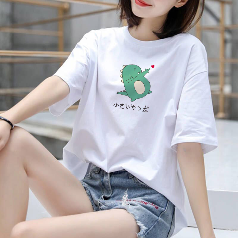 Women Short Sleeve Tshirt Summer Cartoon Printed Large Size Tops Round Neck  White Color Fashion Design T-shirt for Ladies Casual Tee | Shopee Singapore