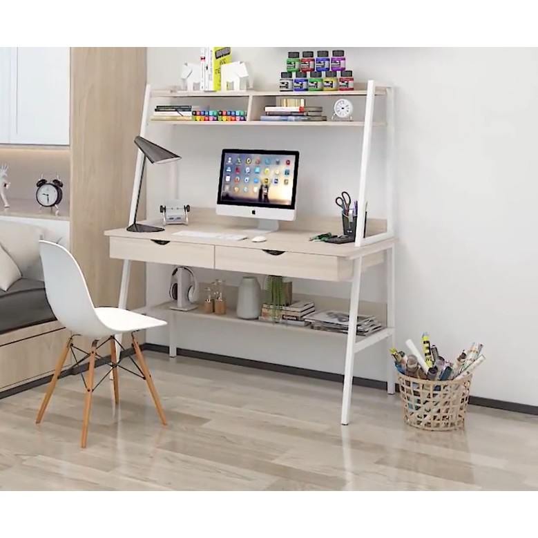 Scandinavian Study Table With Shelves Space Saving Productive