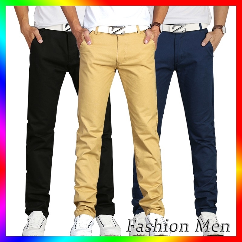 Size 28-38 Men's Korean Slim Fit Casual Pants Cotton Stretch Long ...