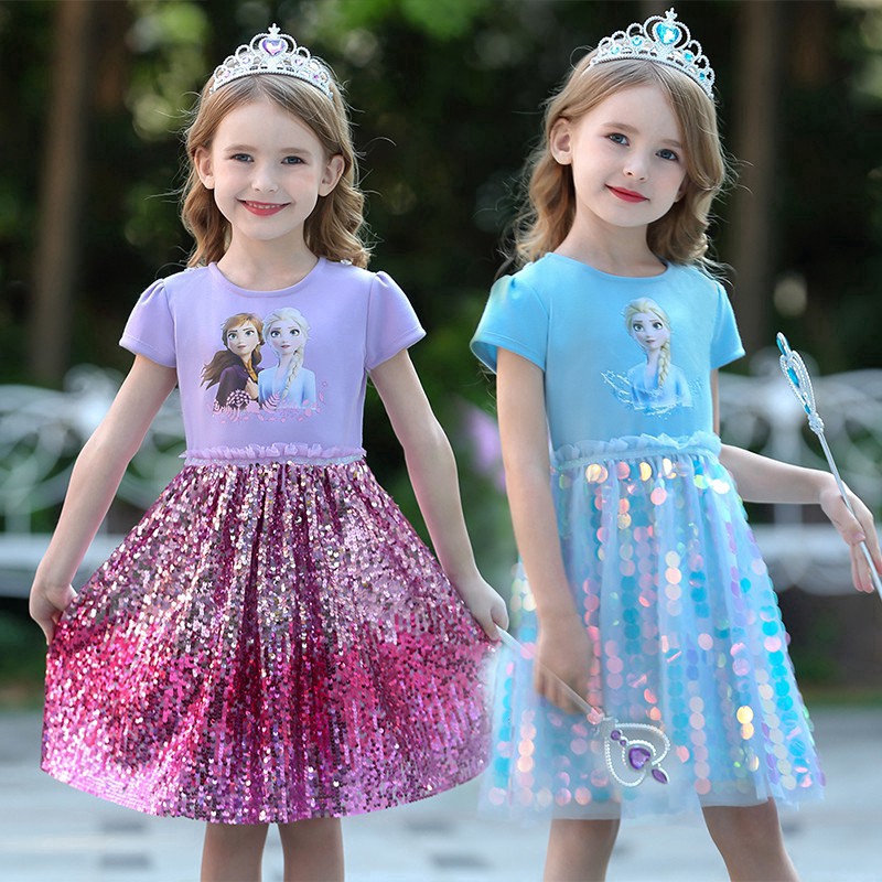 Frozen 2 Kids Clothes Baby Girl Birthday Party Short Sleeve Tutu