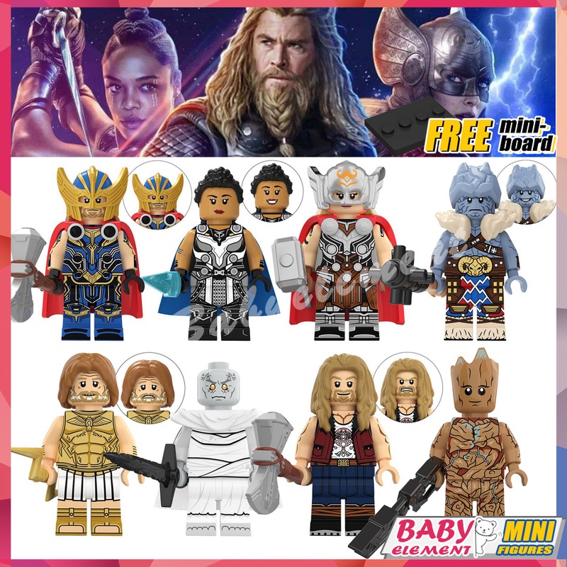 8 Types Minifigures Thor Marvel Gorr Groot Zeus Korg Valkyrie Jane ...