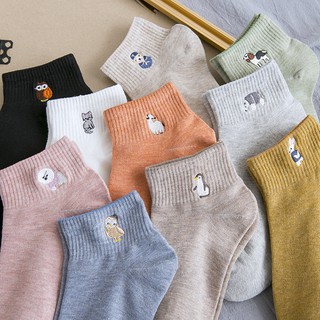 Image of Women Casual Cotton Cartoon Embroidered Low Cut Breathable Ankle Socks