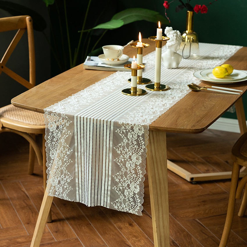 Rustic Lace Table Runner White Embroidered Dresser Scarf Doilies Wedding Party Dining Table Decorations Shopee Singapore