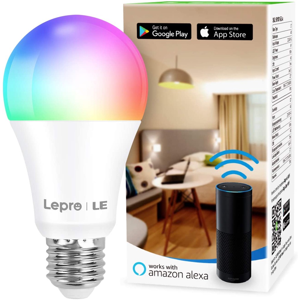 Lepro E27 Smart Bulb, Colour Changing WiFi Screw Light Bulb, Dimmable