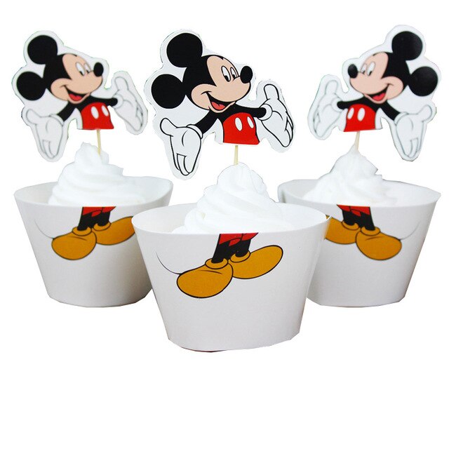 24 pcs Disney Mickey Mouse Cartoon Birthday Party Cake Decorations Supplies Minnie Cupcake Wrappers & Toppers Christmas Supplies