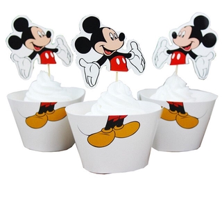 24 pcs Disney Mickey Mouse Cartoon Birthday Party Cake Decorations Supplies Minnie Cupcake Wrappers & Toppers Christmas Supplies #1