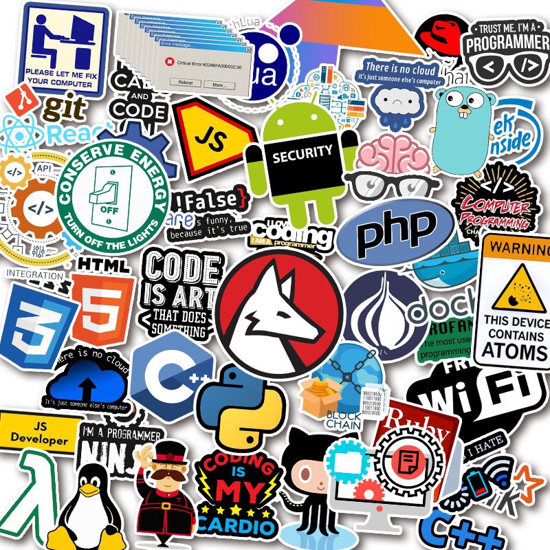 105pcs Java Programmer Stickers Laptop Sticker Tech Developer Decals C# ...