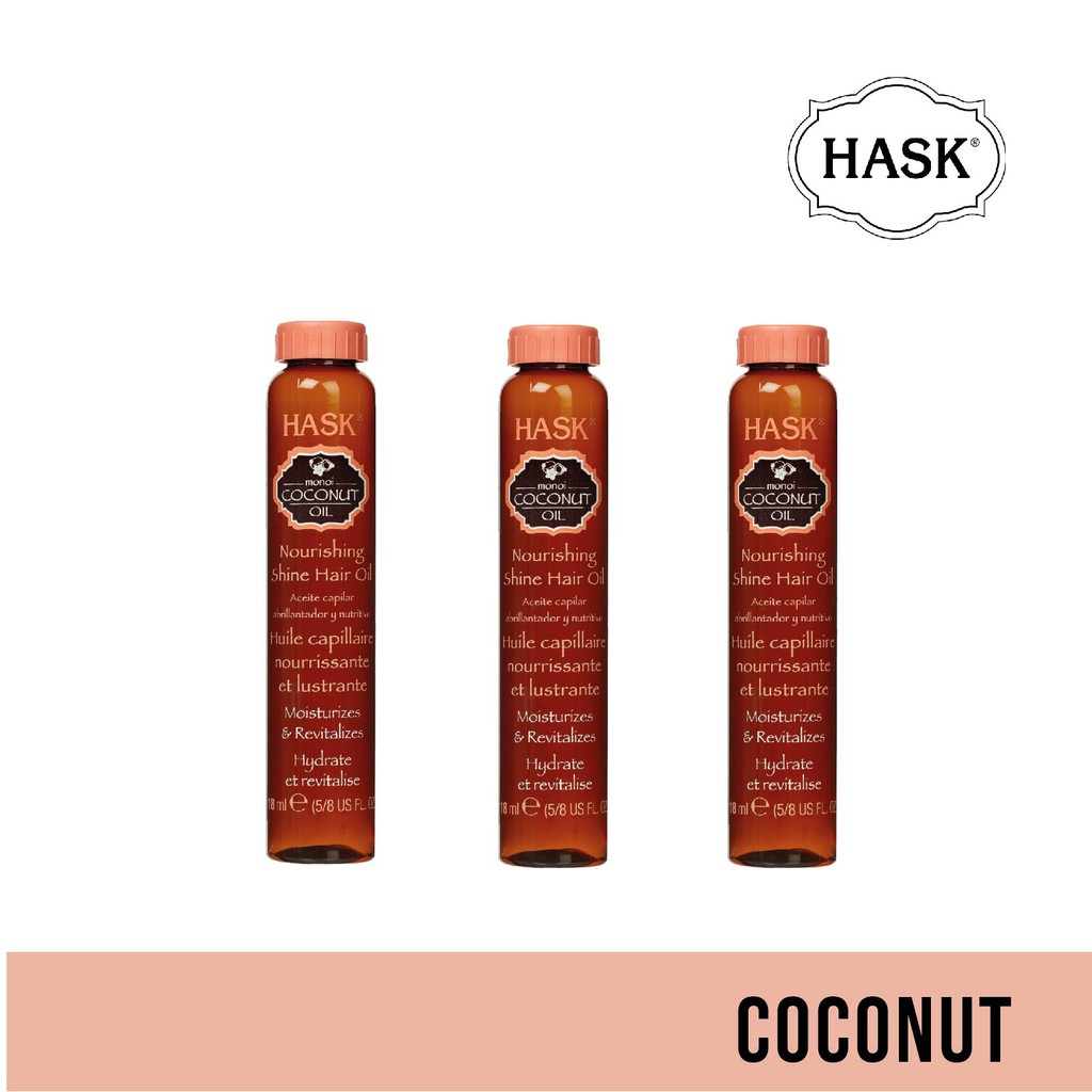 HASK Monoi Coconut Oil Nourishing Hair Vial 18ml (3 Packs) Shopee