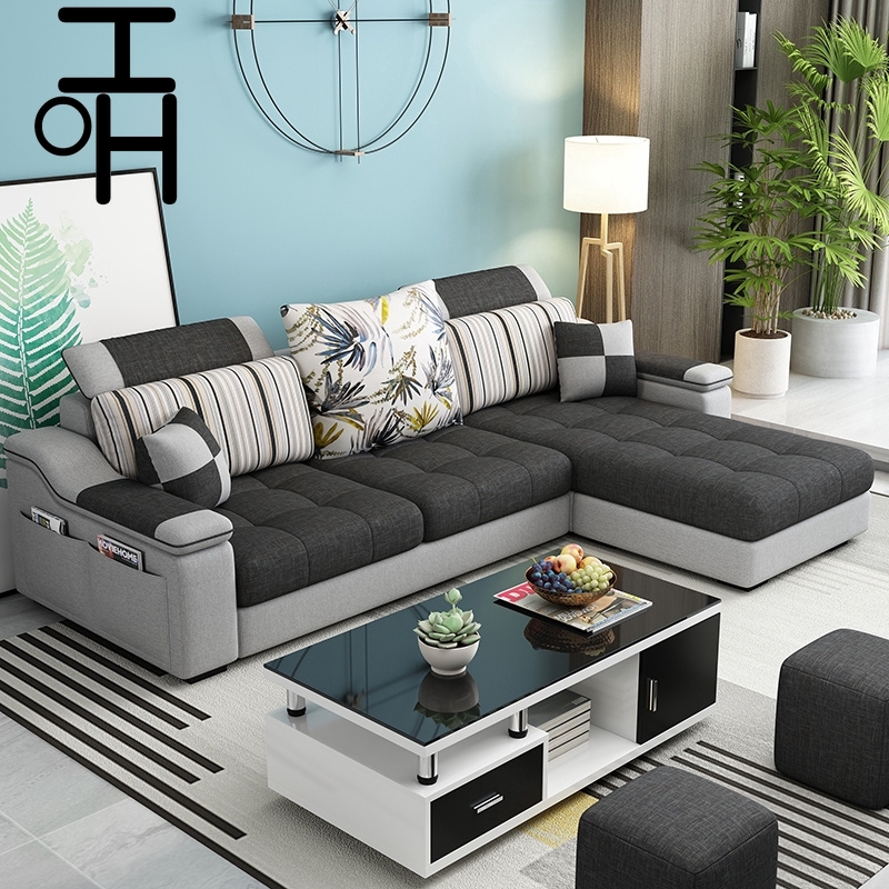l shape minimalist linen three-seat sofa 3 seater murah living room
