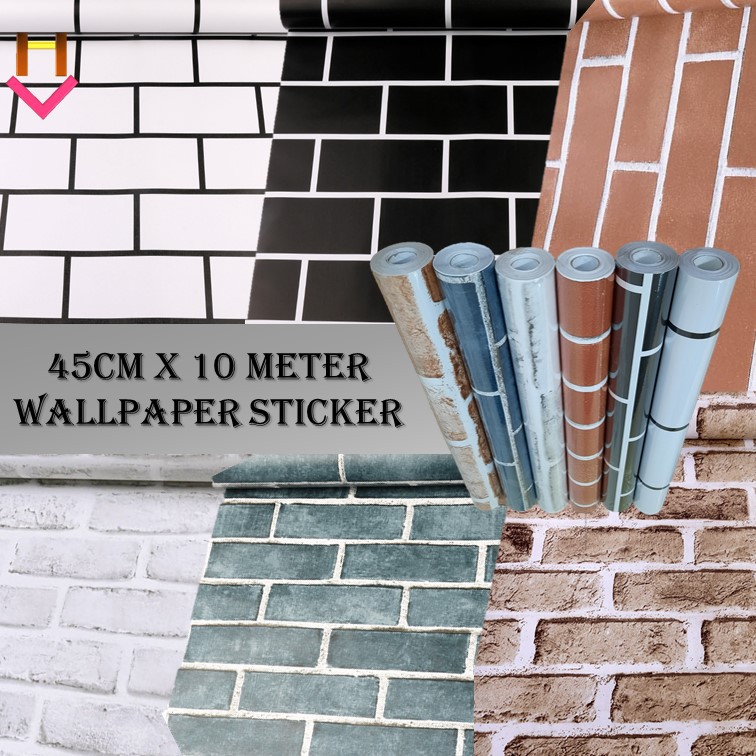 Brick Wallpaper 45cm x 10m Wall Sticker White Brick Wallpaper Kertas