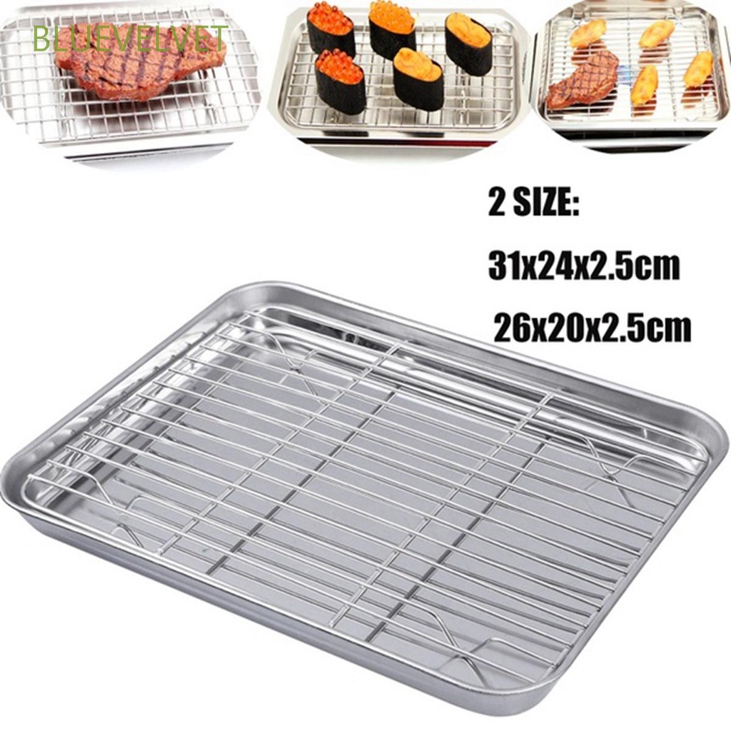 BLUEVELVET Rectangular Baking Tray Pan Stainless Steel Barbecue Sheet ...