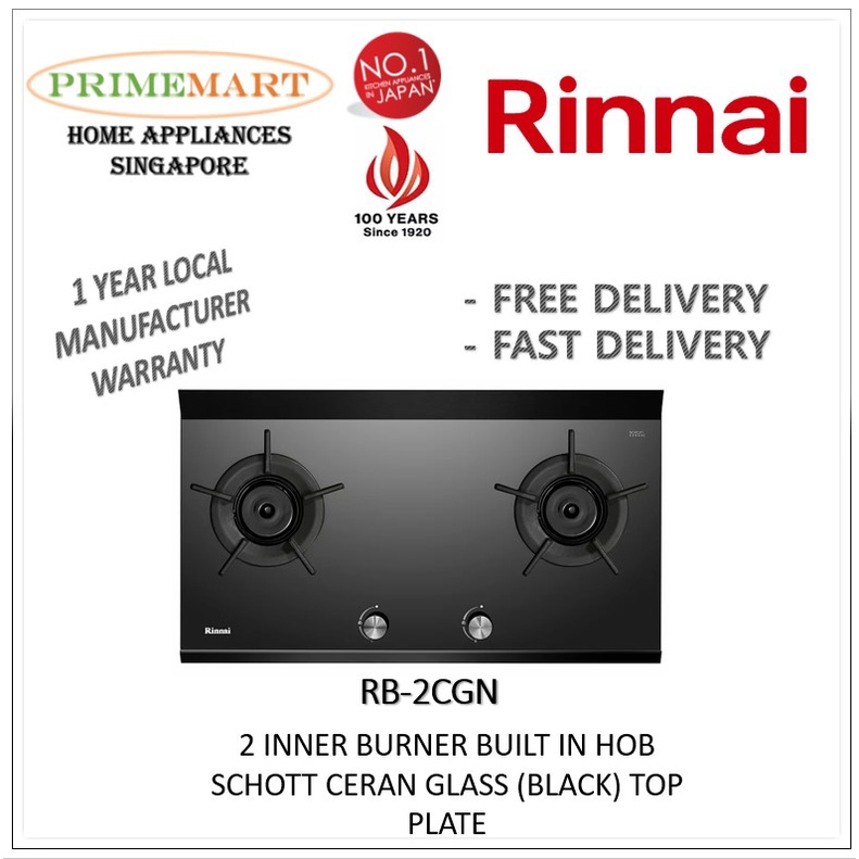 Rinnai RB2CGN 2 Inner Burner BuiltIn Hob Schott Ceran Glass (Black