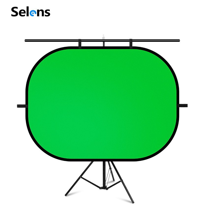Selens Chromakey Green Screen Background Panel Reversible Collapsible Big Size Chroma Backdrop With T Type Backdrop Stand 2x2m Metal Backdrop Support System Tripod For Portrait Video Streaming Vlogging Photo Photography Studio Equipment