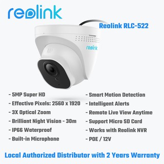 Reolink RLC-522 - 5MP IP66 Waterproof 3X Optical Zoom Security Turret POE IP Camera with Audio & Micro SD Card Slot