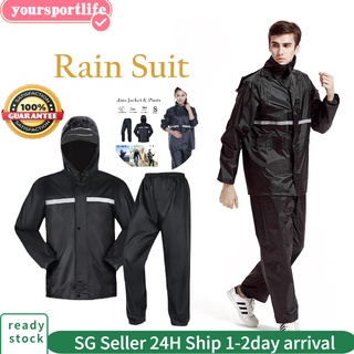 [SG stock]High Quality Adult Waterproof Raincoat 【5 Size】[top+ Pants] PVC night Reflect Hooded outdoor rainwear  防水雨衣