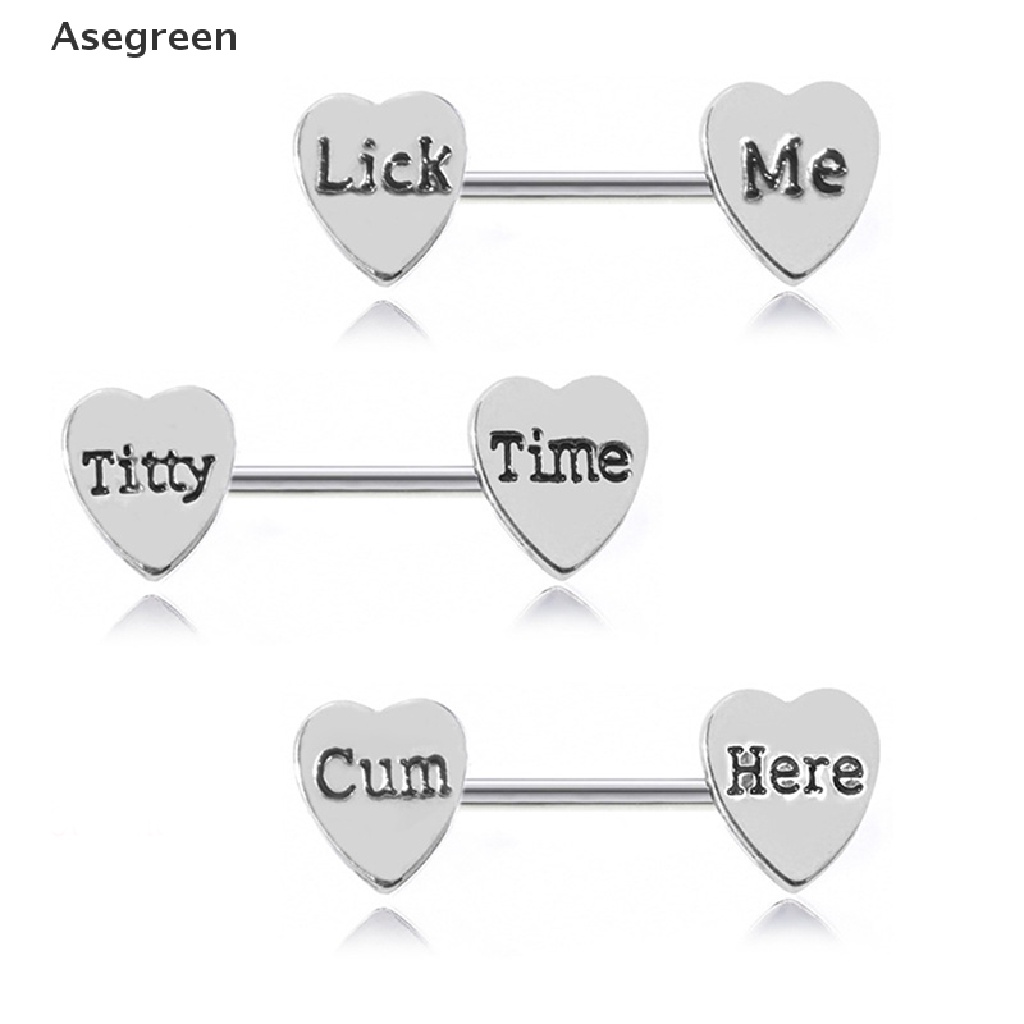 [Asegreen] 2Pc Stainless Steel Heart Barbell Letter Nipple Ring Helix Piercing Body Jewelry Good goods