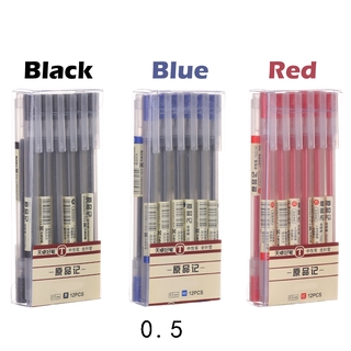 12Pcs/Box  Black Blue Red Ink Stationery Transparent Smooth Frosted Gel Pens