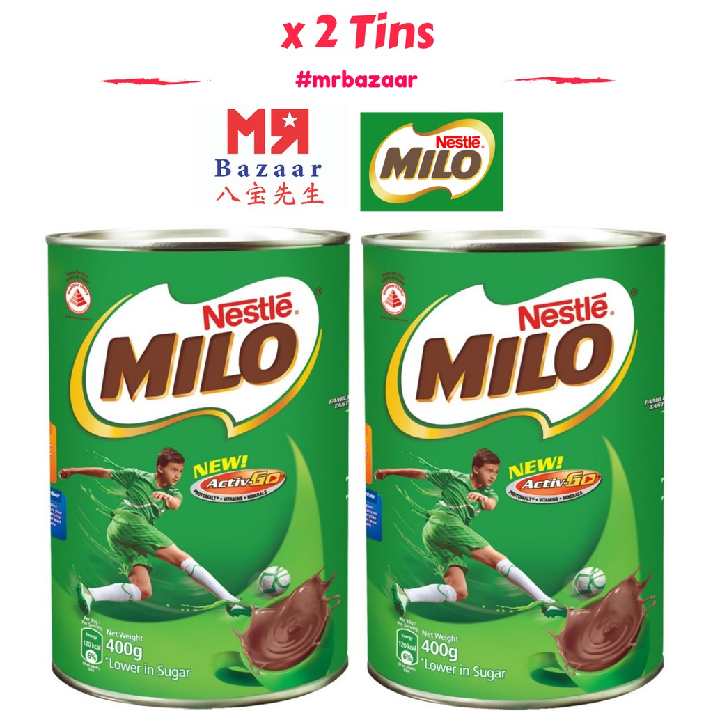 Milo Powder (400g) x 2 Tins (Healthier Choice) Chocolate Malt (Energy