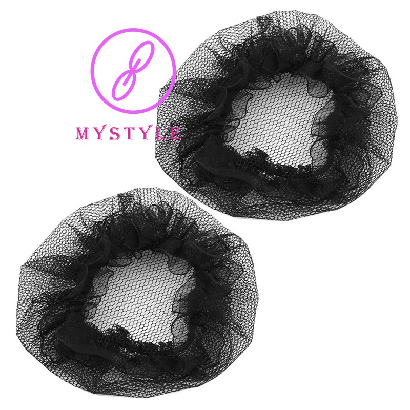 2 Pcs Nylon Mesh Stretchy Ballet Bun Hair Covers Hairnet Black For