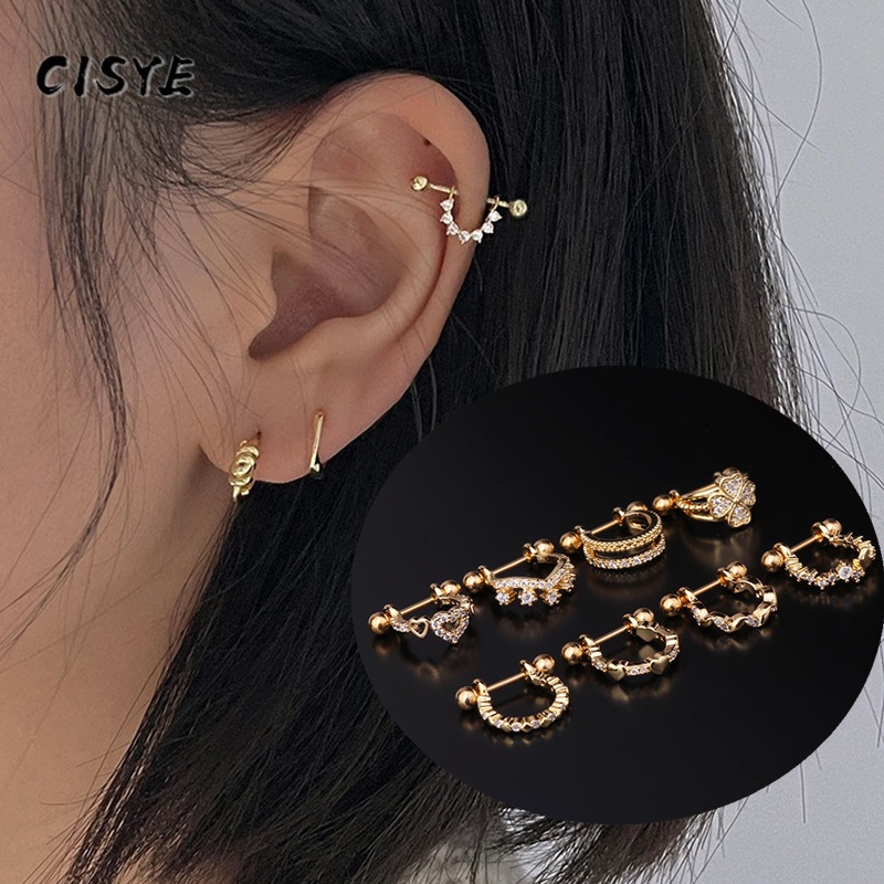 Fashion Zircon Cartilage Piercing Earrings Korean Simple Screw Ball Earrings