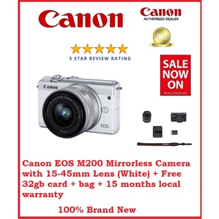 Canon EOS M200 Mirrorless Camera with 15-45mm Lens (White) + Free 32gb card + bag + 15 months local warranty