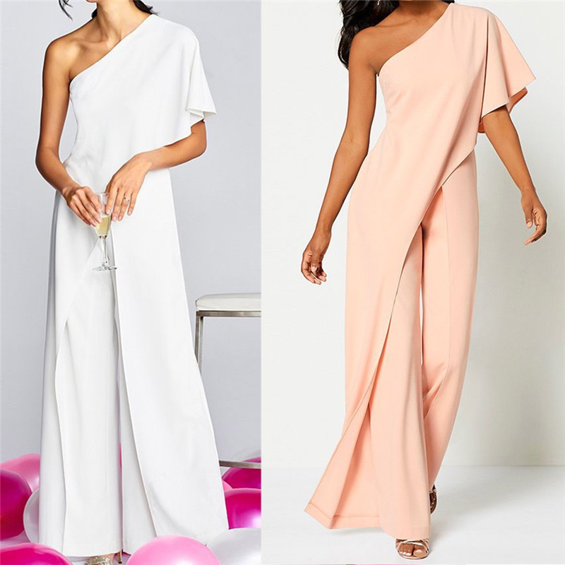 pink one shoulder jumpsuit