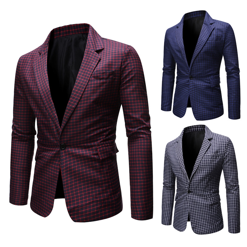 Autumn Winter Mens Casual Plaid Suit Korean Style Blazer Coat