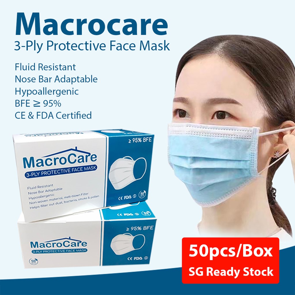 50pcs/box 3 Ply Macrocare Disposable Mask Shopee Singapore