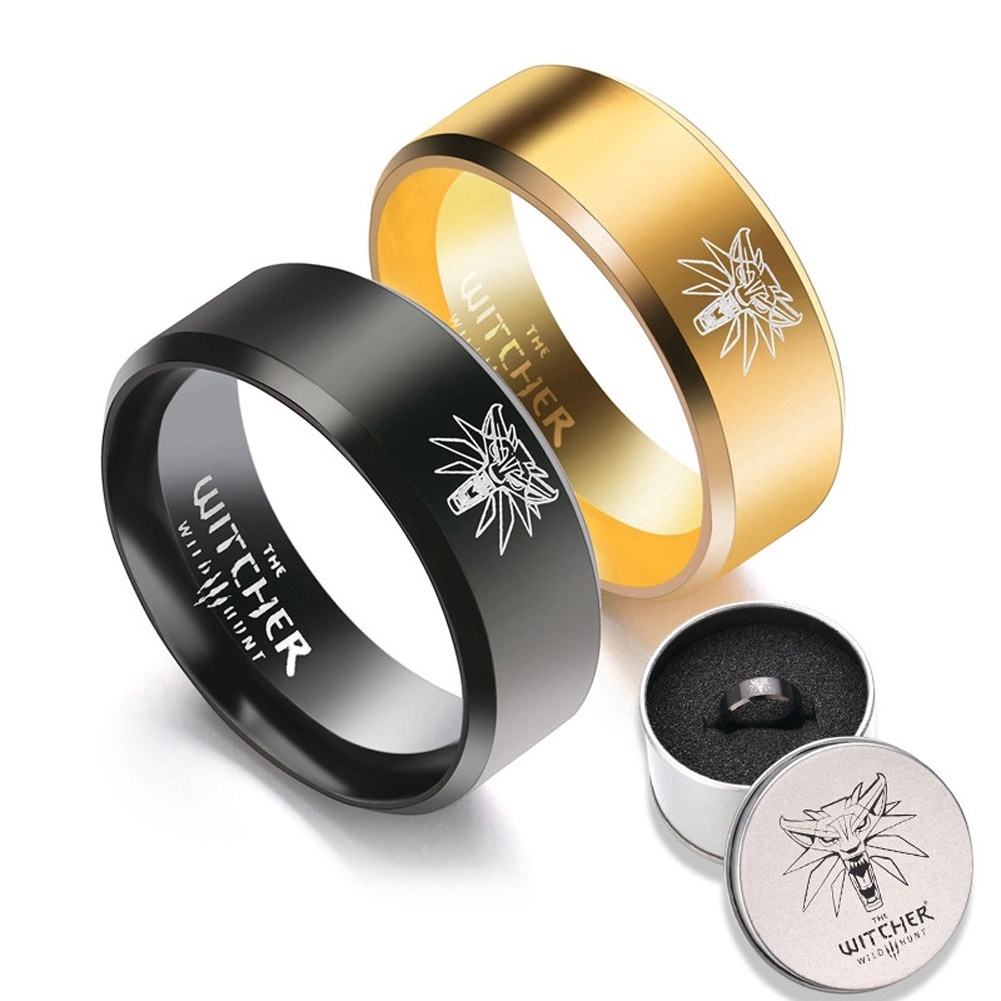 The Witcher 3 Ring Wild Hunt Medallion Punk Gold Black Biker Men Rings Wolf Head Shopee Singapore