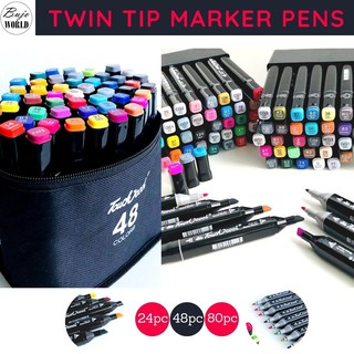 24/48/60/80/100pcs Twin Tip Marker Art Supplies Alcohol Sketch Marker Brush Pen