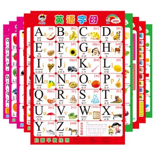 Baby Educational Toy Children's Puzzle Wall Chart in English and Chinese Enlightenment Pinyin Cognitive Wall Sticker, 26 English letters Educational Preschool Poster