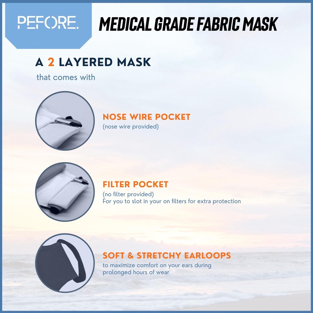 [🇸🇬 PEFORE] Classic Medical Grade Fabric Mask – Sky Blue | Kids & Adult | Antimicrobial | Reusable Mask – >>> top1shop >>> shopee.sg